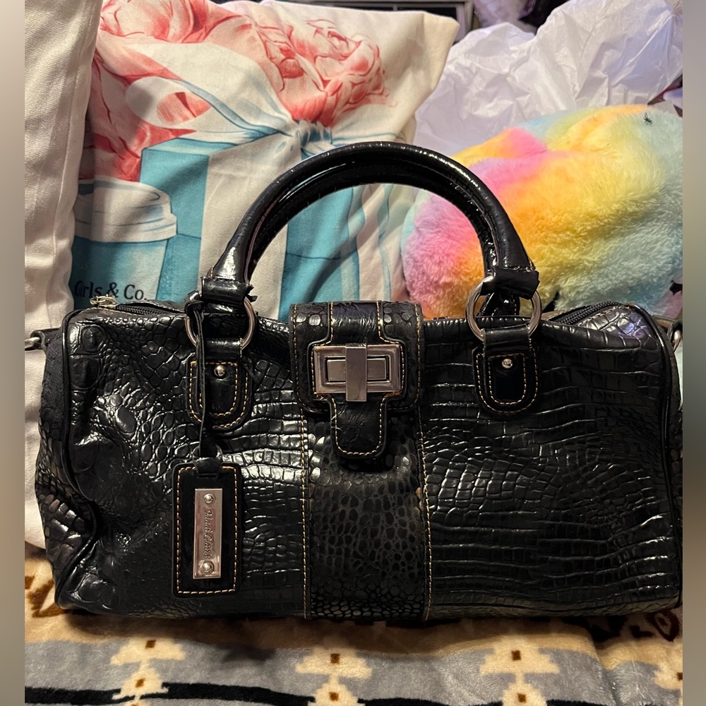 - Madi Claire EUC Black Alligator Embossed Leather Bag